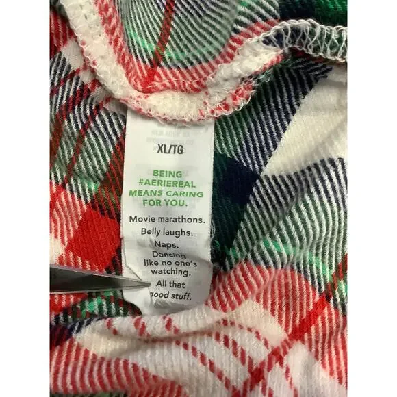 Aerie Women's XL White Green Off Duty Plaid Flannel Pajama Shirt Lounge I31-1 - Picture 7 of 8